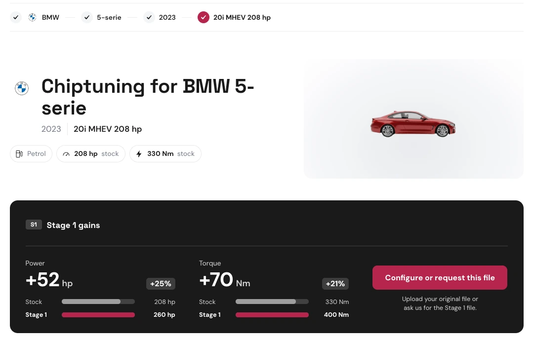 Tune-Specs BMW 5-series result: 208 to 260 hp and 330 to 400 Nm