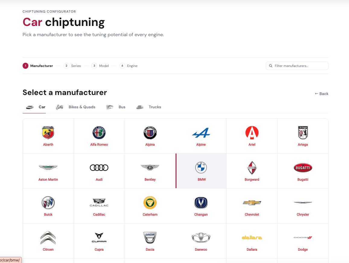 Tune-Specs manufacturers screenshot